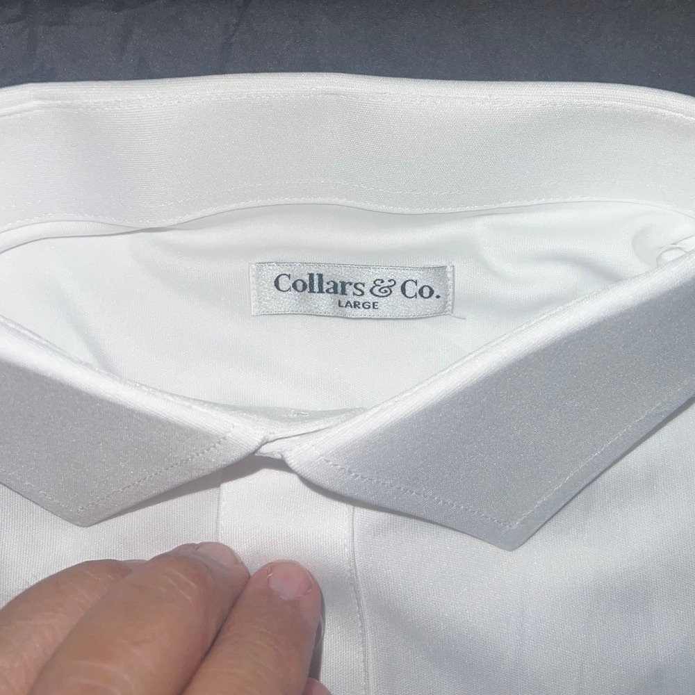 Collars & Co Mens White Short Sleeve Dress Collar Polo Shirt Large Business Golf - Picture 3 of 6